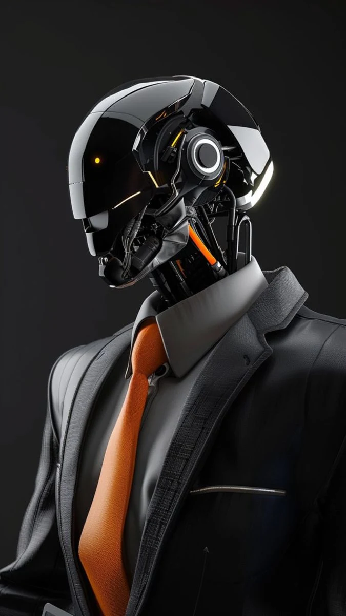 A futuristic robot dressed in a business suit